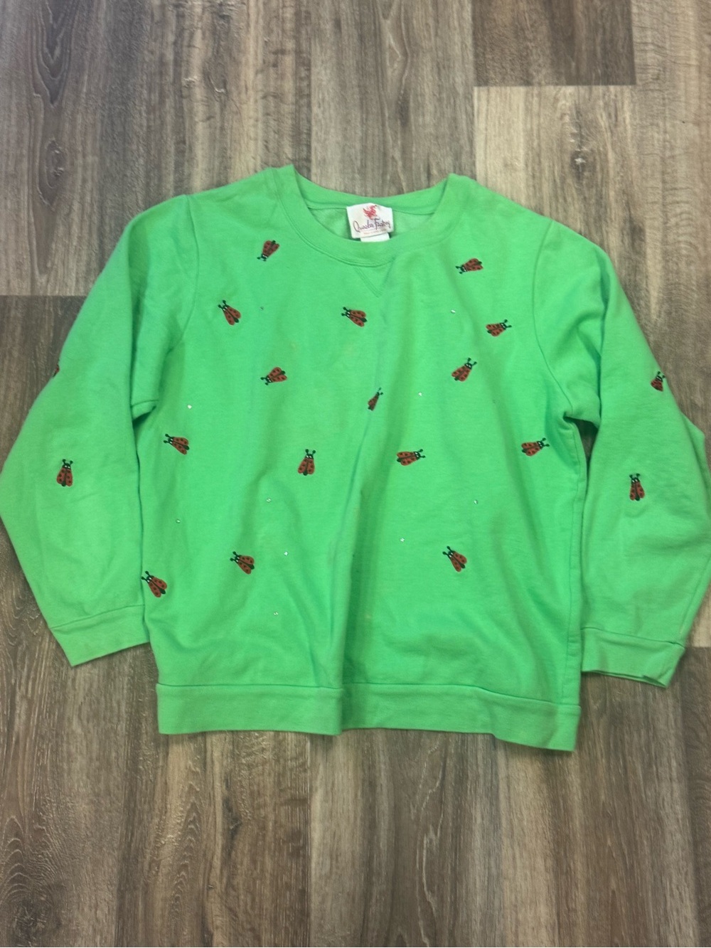 The Quacker Factory Green Embellished Ladybug Crewneck Sweatshirt Women’s XL